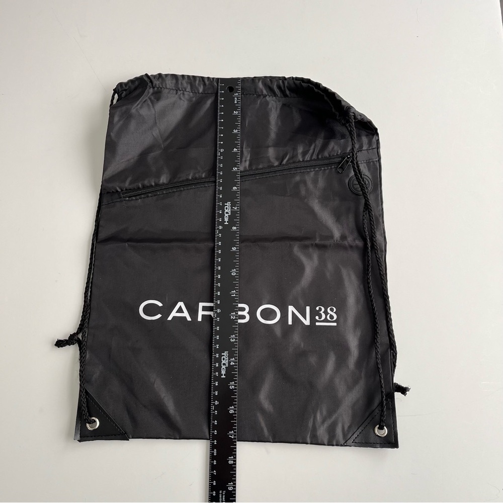 CARBON 38 Nylon Cinch Drawstring Backpack Black Zipper Yoga Gym Bag Travel NWOT - Picture 3 of 6